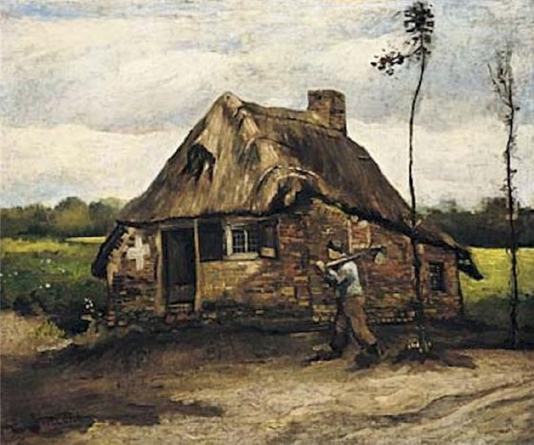 Cottage With Peasant Coming Home Van Gogh Oil Painting